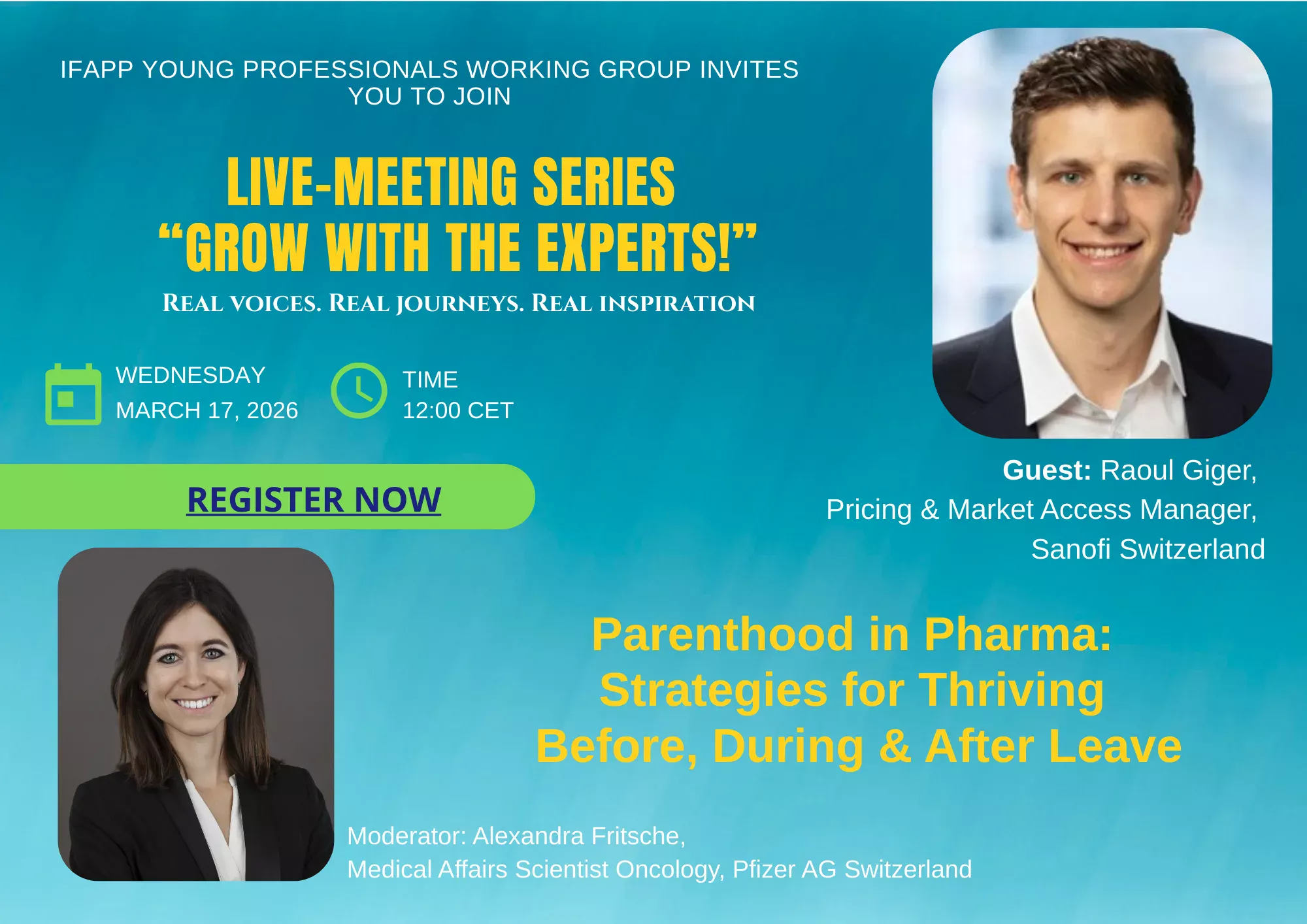 Webinar announcement. “Parenthood in Pharma: Strategies for Thriving before, during and after Leave”